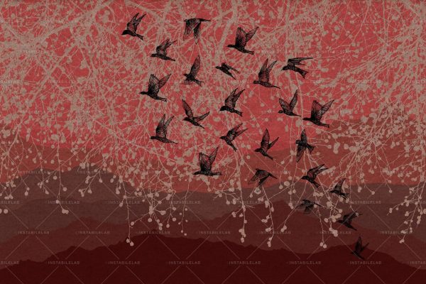 Decorative Wallpaper with Birds - Red Mountain