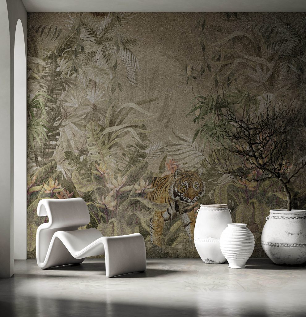 Mockup de lienzo en fondo interior minimalista con sillón y decoración rústica, 3d render