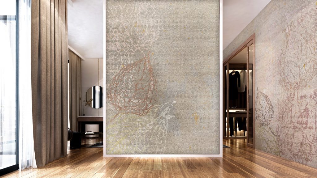Moderno acogedor maqueta de diseño interior de la sala de estar y zona de armarios pared patrón de fondo / 3D concepto de representación