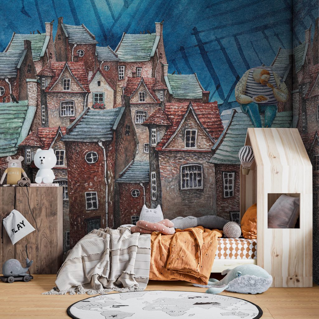 Interior Kinderzimmer Tapete Hintergrund Mockup - 3d Illustration, 3d Rendering