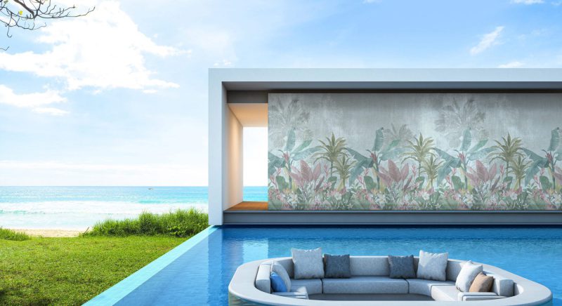 Casa de playa en diseño moderno, Villa de lujo con piscina con vistas al mar - representación 3d