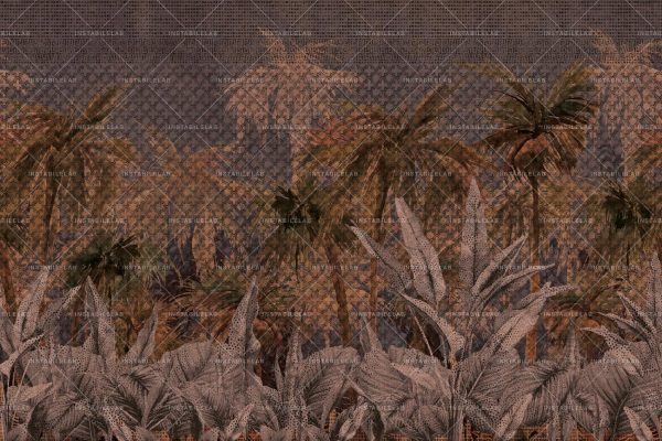 The JUSTINE Nature-themed Wallpaper, with its giant leaves set against a backdrop of palms, creates a natural oasis where one can relax.