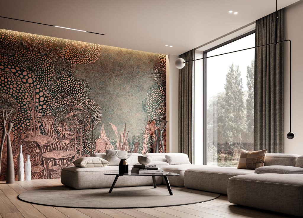 Artistic wallpaper with a marine background and corals 24K collection