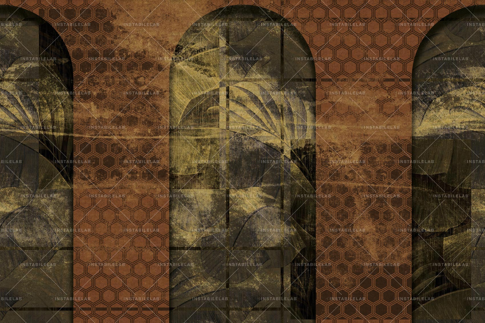 Geometric vintage wallpaper with leaves Thea Instabilelab